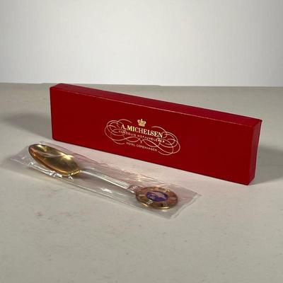 STERLING A. MICHELSON DENMARK | Sterling Spoon with enamel and gold wash. - l. 6 x w. 1.25 in

