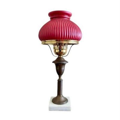 Lot 208
Vintage Brass Lamp with Red Milk Glass Shade