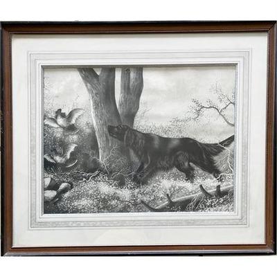 Lot 074   
Black Setter Hunting Chromolithograph by James Hoover and Sons, Antique 1903