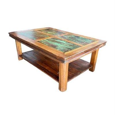 Lot 113   
Wooden Coffee Table with Green Tile Inlay