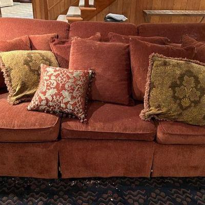 Red velour sofa