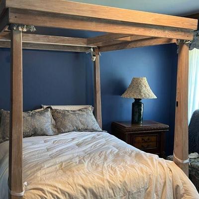 Queen size canopy bed with under bed storage drawer 