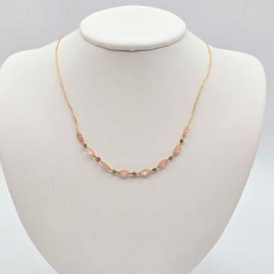 #758 • 14K Gold Mesh Necklace with Pink Semi-Precious Srones, 2.84g

