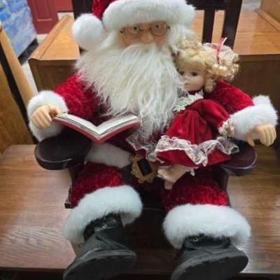 #2622 • Santa Clause and Little Girl Doll Sitting on Chair Decoration
