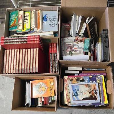 #4108 • (5) Boxes Of Books, Note Books, and Hallmark Cards
