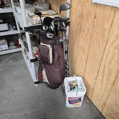 #2682 • Spalding Golf Clubs, Wilson Golf Bag, Golf Balls, Ankle Weights
