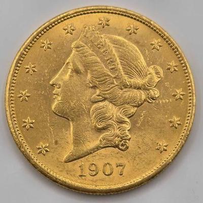 #705 • 1907 $20 Liberty Head Double Eagle Gold Coin, 1oz
