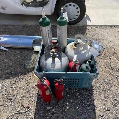 #80102 • Tote of Fire Extinguishers and Propane Tanks
