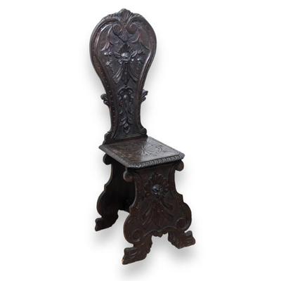 #124 • Italian Sgabello Carved Walnut Chair- Renaissance Gothic
WWW.LUX.BID
