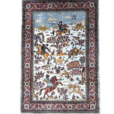 #71 • Vintage 2x3 Silk Persian Rug with Hunting Scenes
WWW.LUX.BID
