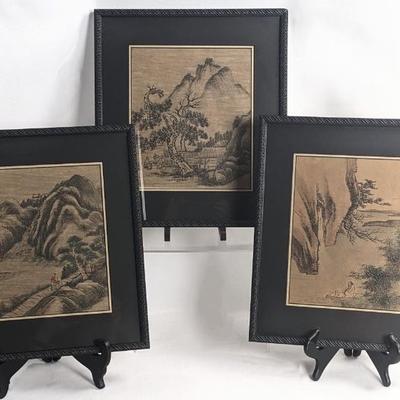 #106 • 3 Antique Asian Ink on Paper and Silk Drawings, Framed
WWW.LUX.BID