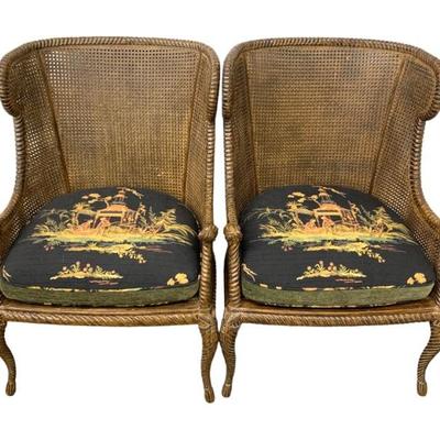 #68 • Pair Caned Bergere Armchairs w/ Reversible Cushions- Made in Spain
WWW.LUX.BID