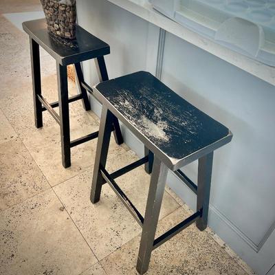 Two distressed counter stools