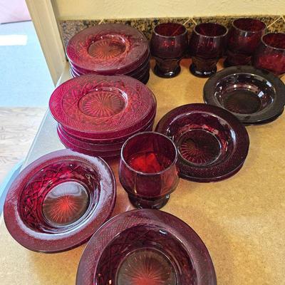 Ruby Red Assorted Glass Dishes