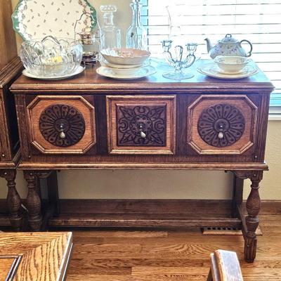 Antique Carved Wood Small Sideboard