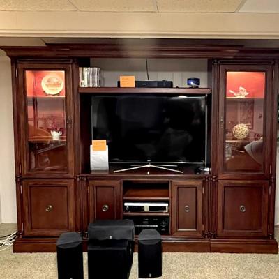 Beautiful entertainment center with glass shelves- comes in 3 pieces 