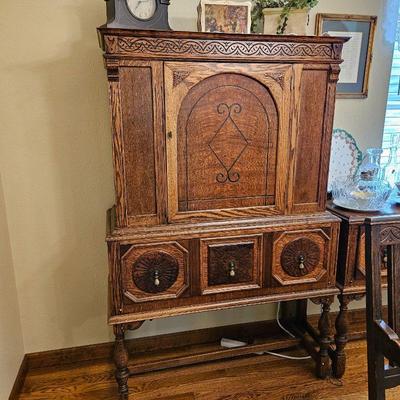 Antique Spanish Revival Carved Wood Cabinet