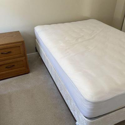 hardly ever used double mattress with frame and nightstand 