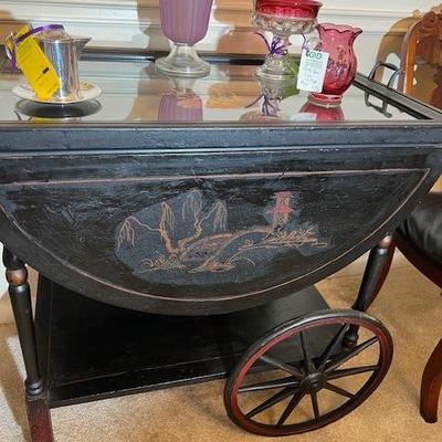 Antique Tea Cart With Removable Glass Tray