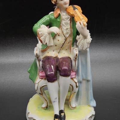 Vintage Dresden Lace Man Playing Viola Figurine