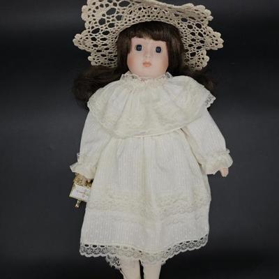Porcelain Doll in White Lace Dress w/ Wrist Bible