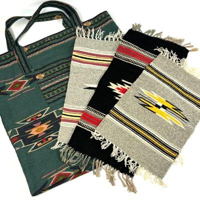 Southwest Print Tote Bag & Three Small Southwest Handwoven Mats