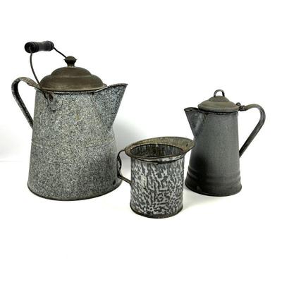 Vintage Enamelware Coffee Pots & Pitcher