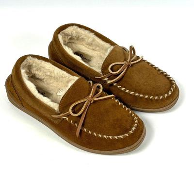 My Slippers Women's Size 8 Leather and Faux Fur Moccasin Slippers