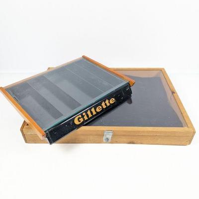 Gillette & Non Branded Wood & Glass Display Cases