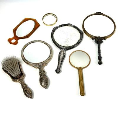  Lot of Vintage Hand Mirrors & Brush