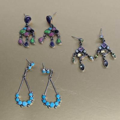Earrings: Barse Sterling Silver & Multi Stone, Sterling & Faceted Gemstone, Plus Zuni Silver & Turquoise