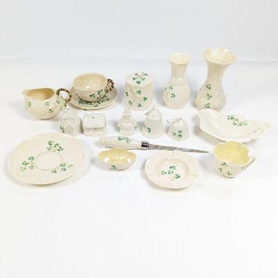 Collection of Vintage Irish Belleek Shamrock Porcelain Kitchen & Decorative Items