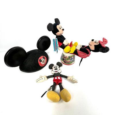 Vintage Disney Mickey & Minnie Musical Toy, Mickey Mouse Plush & Walt Disney World Mickey Mouse Ears