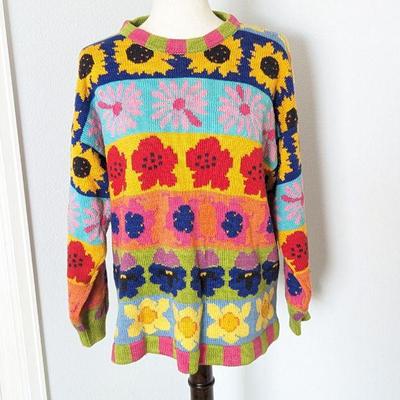 Christine Foley Vintage Designer Sweater Summer Flowers, Size M