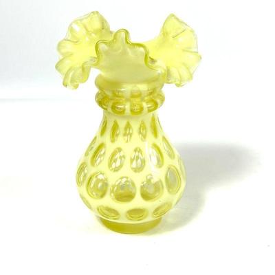 Fenton Yellow Coin Dot Vaseline Glass Vase