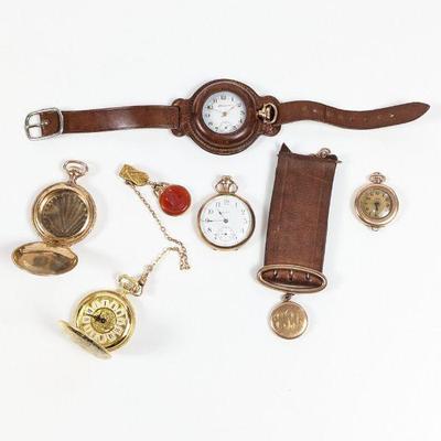 Antique Wristlet, Antique Medal/Locket Holder, & Antique Pocket Watches