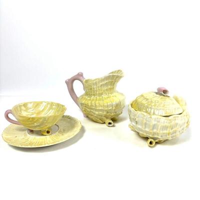 Vintage Irish Belleek Neptune Opalescent Seashell Design Porcelain Tea for One Set