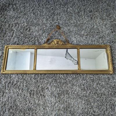 Antique Triple Pane Gilt Wood Mantle Mirror 46