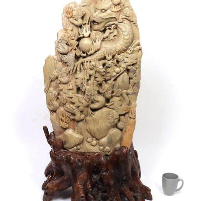 Enormous Chinese Carved Hardstone Dragon Empire