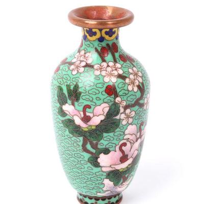 Chinese Cloisonne Vase with Hibiscus Flowers