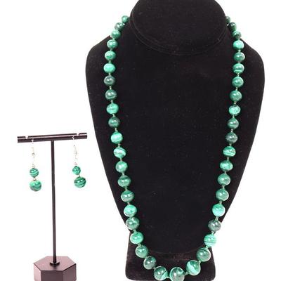 Vintage Malachite Necklace and Earrings