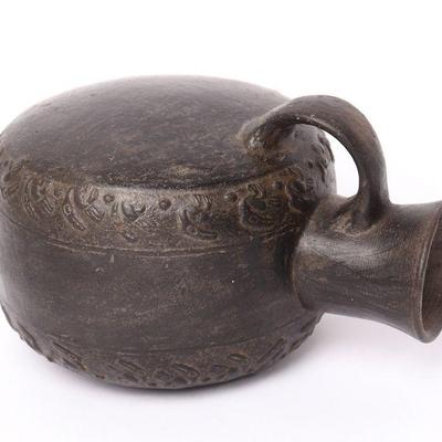 Chimu Blackware Handled Canteen, 1000-1200 AD