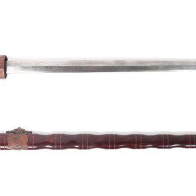 Chinese Bamboo form Straight Sword with Scabbard