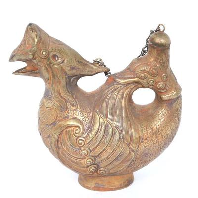 Chinese Brass Bird Ewer w/Mythical Creature