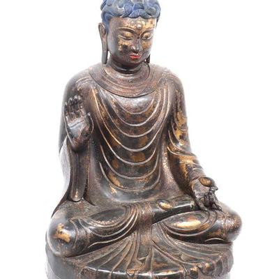 Large Gilt Bronze Sino-Tibetan Buddha
