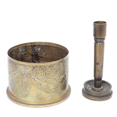 Trench Art Shell and Candlestick