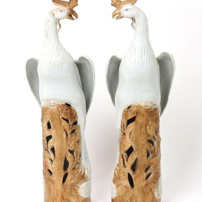 Fine Pair of Chinese Phoenix Porcelain Statues