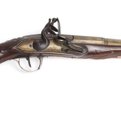 Scarce French Silver-Mounted Brass Barreled Flintlock Pistol, C. 1760