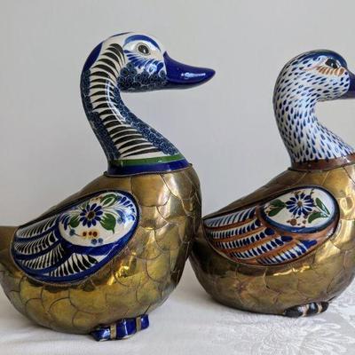 Vintage Brass & Ceramic Ducks