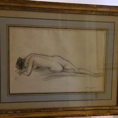 Nude pencil sketch, artist signed